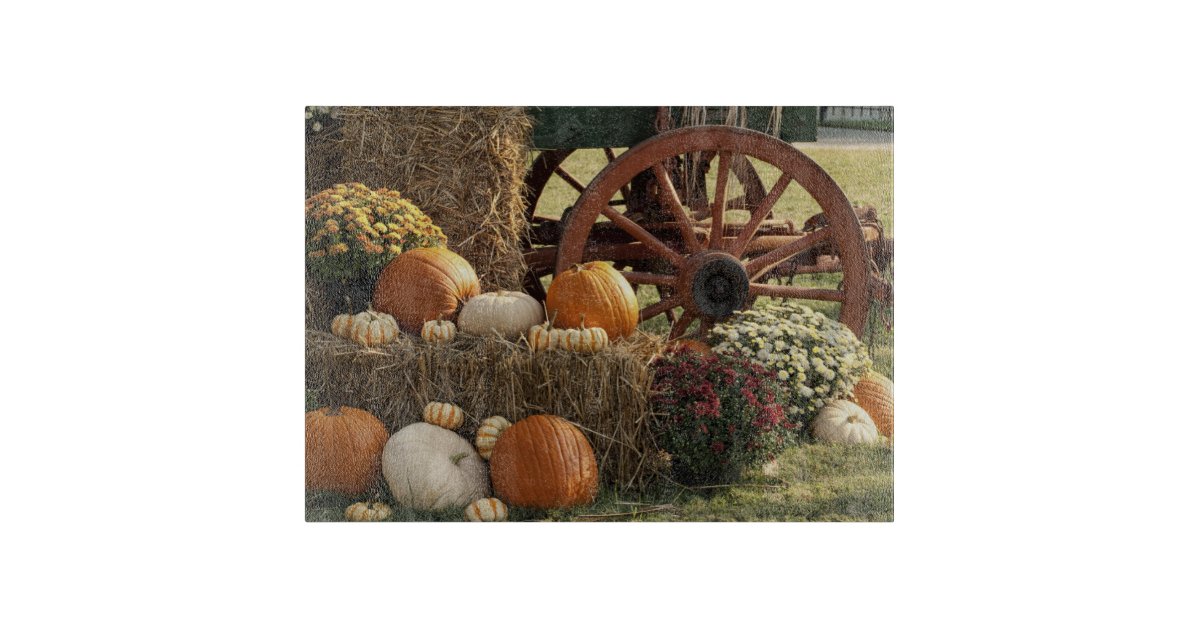 Autumn Pumpkins And Mum Display Cutting Board | Zazzle