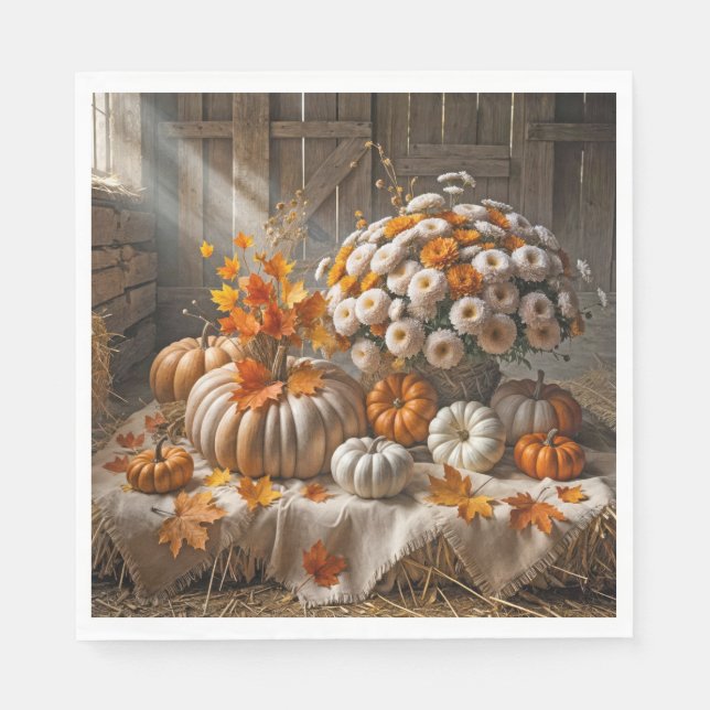 Autumn Pumpkins and Mums In a Barn Napkins (Front)