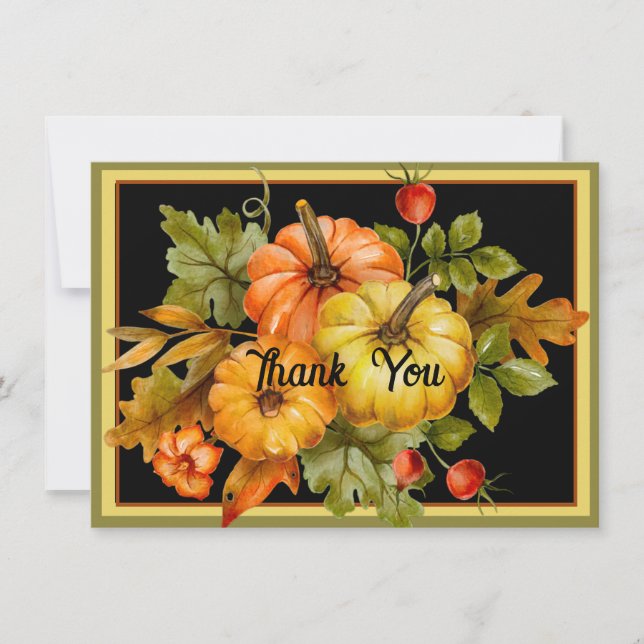 Autumn pumpkins and oak leaves  holiday card (Front)
