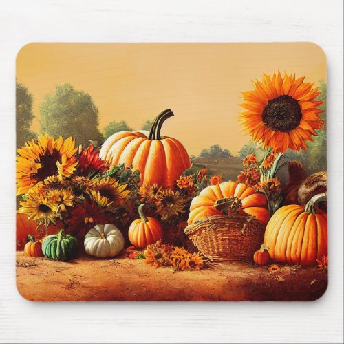 Autumn Pumpkins and Sunflowers Mouse Pad