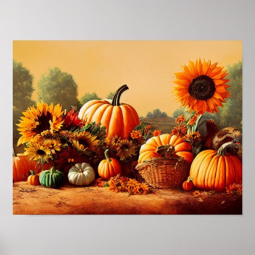 Autumn Pumpkins and Sunflowers Poster
