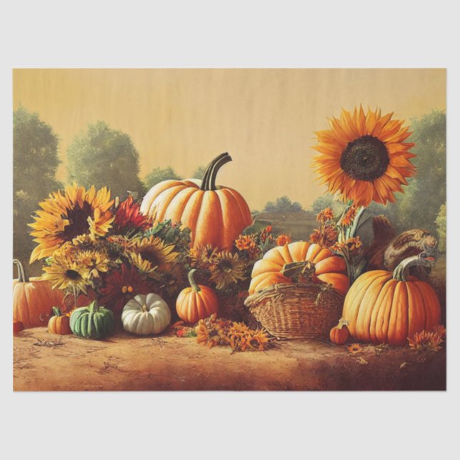Autumn Pumpkins and Sunflowers Tissue Paper (Front)