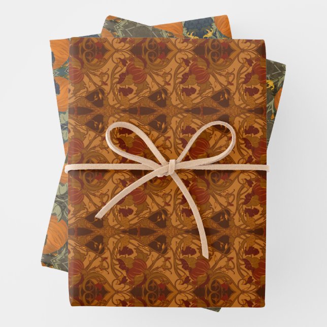 Autumn Pumpkins and Vines Coordinating Wrapping Paper Sheets (In situ)