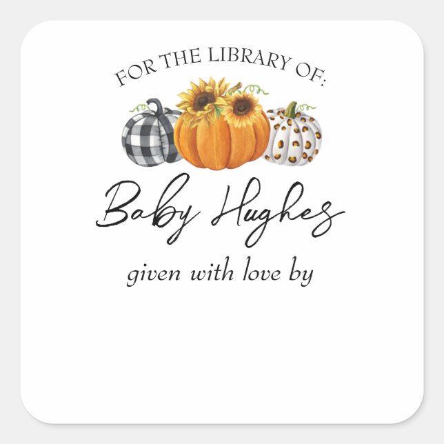 Autumn Pumpkins Baby Shower Library Bookplate (Front)