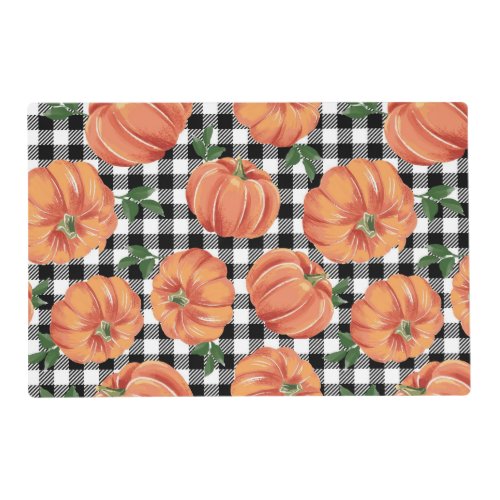 Autumn Pumpkins Black and White Gingham Fall Placemat