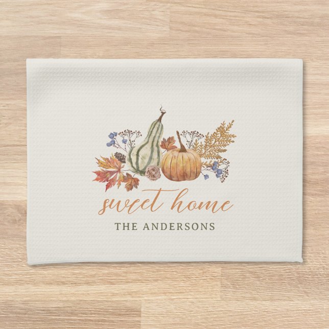 Autumn Pumpkins Bouquet Family Name Kitchen Towel (Creator Uploaded)