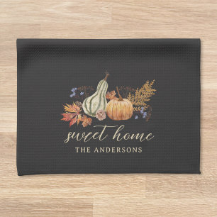 Autumn Pumpkins Bouquet Family Name Kitchen Towel