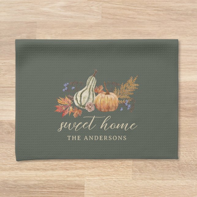 Autumn Pumpkins Bouquet Family Name Kitchen Towel (Creator Uploaded)
