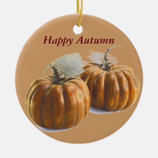 Autumn Pumpkins Ceramic Ornament (Front)