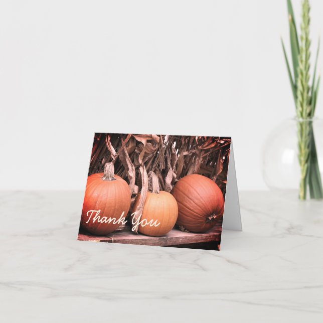 Autumn Pumpkins Corn Stalks Thank You Card (Front)