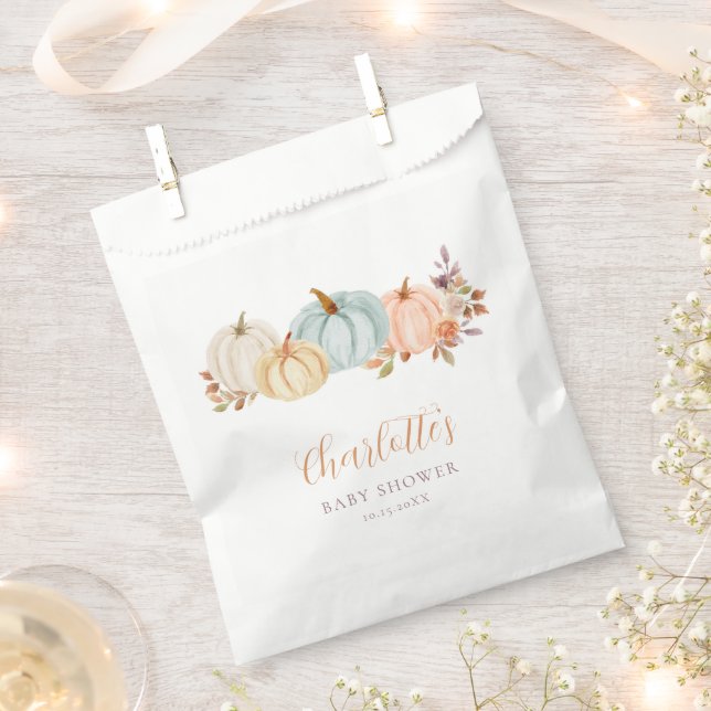Autumn Pumpkins Fall Floral | Baby Shower Favor Bag (Clipped)