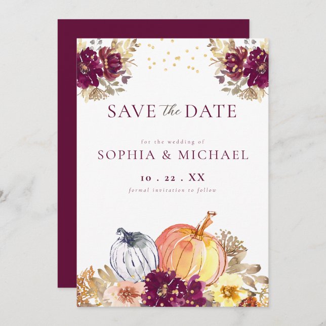 Autumn Pumpkins Fall Florals Save the Date (Front/Back)