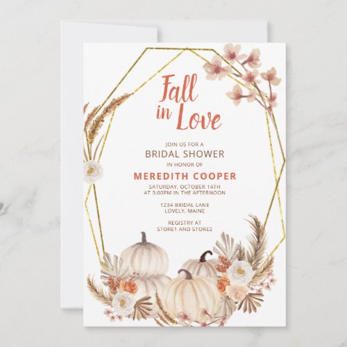 Autumn Pumpkins Fall in Love Bridal Shower Invitation