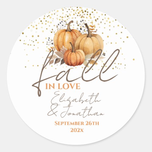 Autumn Pumpkins Fall In Love Wedding Classic Round Sticker