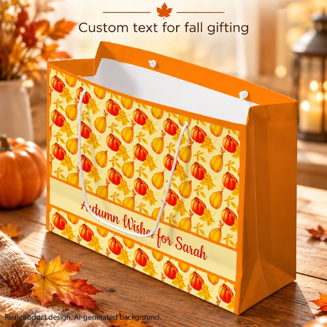 Autumn Pumpkins and Fall Leaves Custom Name Gift Bag