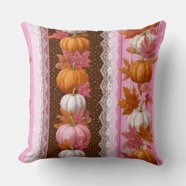 Autumn Pumpkins & Floral Lace Seamless Pattern (2) Throw Pillow (Front)