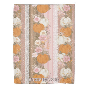 Autumn Pumpkins & Floral Lace Seamless Pattern Duvet Cover