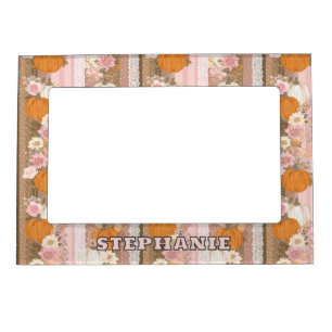 Autumn Pumpkins & Floral Lace Seamless Pattern Magnetic Frame