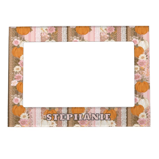 Autumn Pumpkins & Floral Lace Seamless Pattern Magnetic Frame (Front)