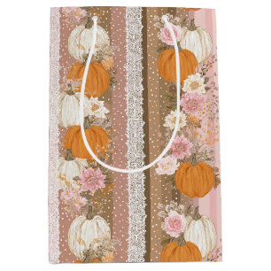 Autumn Pumpkins & Floral Lace Seamless Pattern Medium Gift Bag