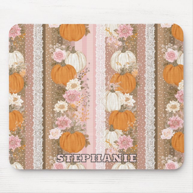 Autumn Pumpkins & Floral Lace Seamless Pattern Mouse Pad (Front)
