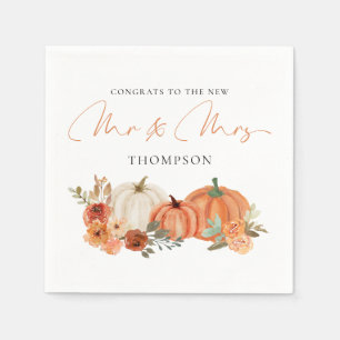 Autumn Pumpkins Florals Congrats Mr Mrs Wedding Napkins