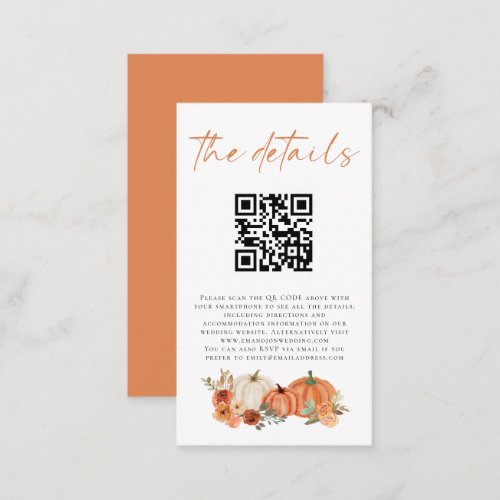 Autumn Pumpkins Florals QR Code Wedding Details Enclosure Card