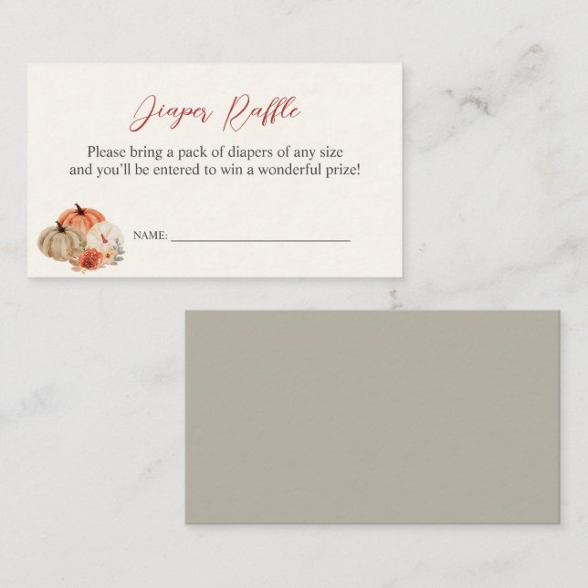 Autumn Pumpkins  Flowers Diaper Raffle  Enclosure Card (Front/Back)