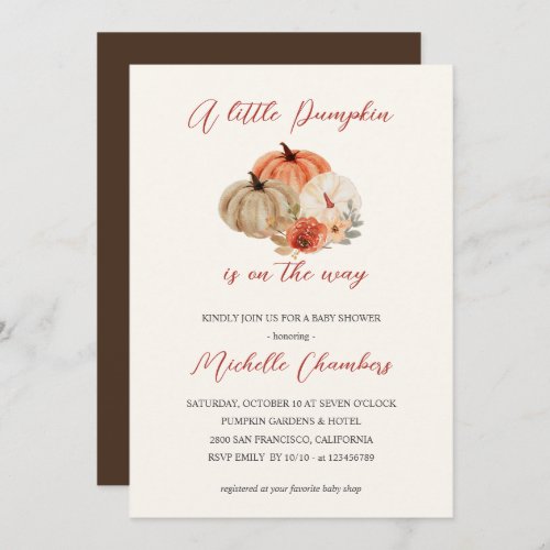 Autumn Pumpkins  Flowers Elegant Baby Shower  Invitation