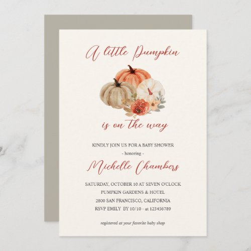 Autumn Pumpkins  Flowers Elegant Baby Shower Invitation