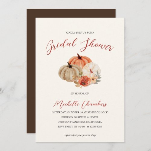 Autumn Pumpkins  Flowers Elegant Bridal Shower Invitation