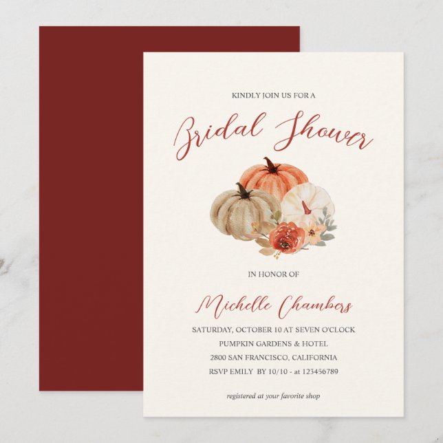 Autumn Pumpkins  Flowers Elegant Bridal Shower Invitation (Front/Back)