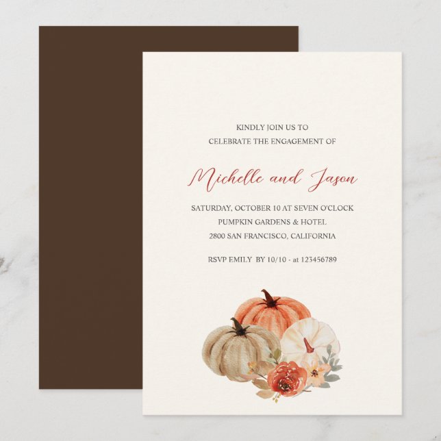 Autumn Pumpkins  Flowers Elegant Engagement Party  Invitation (Front/Back)