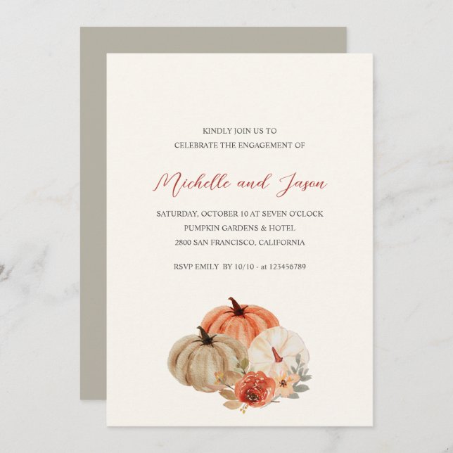 Autumn Pumpkins  Flowers Elegant Engagement Party  Invitation (Front/Back)