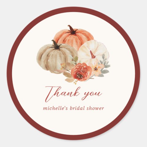 Autumn Pumpkins Flowers Elegant Thank You Favor Classic Round Sticker