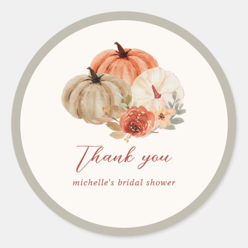 Autumn Pumpkins Flowers Elegant Thank You Favor  Classic Round Sticker