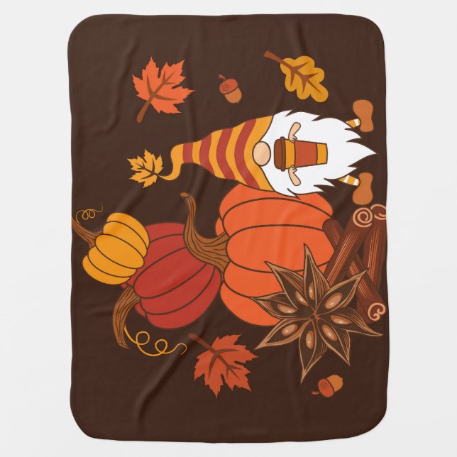 Autumn Pumpkins Gnome Spice Card Baby Blanket (Front)