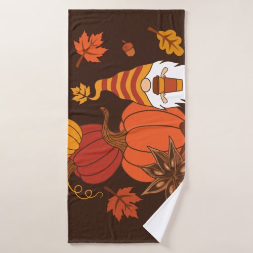 Autumn Pumpkins Gnome Spice Card Bath Towel