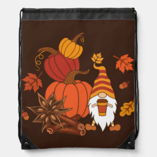 Autumn Pumpkins Gnome Spice Card Drawstring Bag