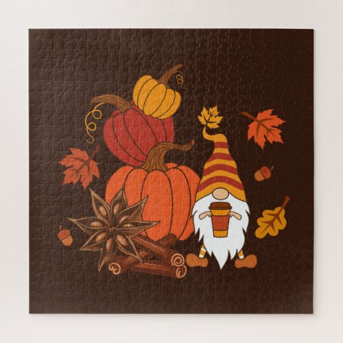 Autumn Pumpkins Gnome Spice Card Jigsaw Puzzle