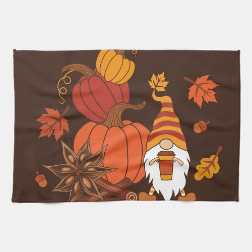Autumn Pumpkins Gnome Spice Card Kitchen Towel