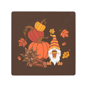 Autumn Pumpkins Gnome Spice Card Metal Print