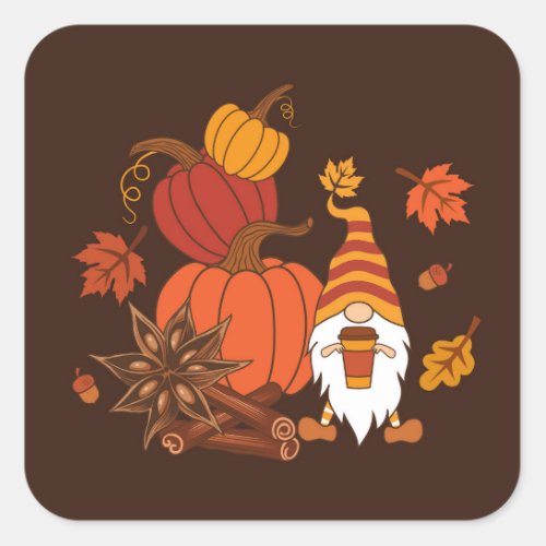 Autumn Pumpkins Gnome Spice Card Square Sticker