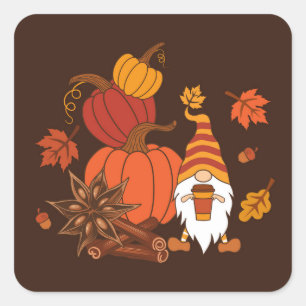 Autumn Pumpkins Gnome Spice Card Square Sticker