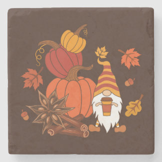 Autumn Pumpkins Gnome Spice Card Stone Coaster