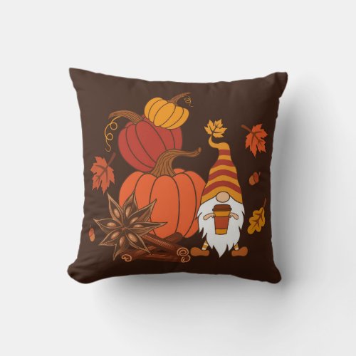 Autumn Pumpkins Gnome Spice Card Throw Pillow