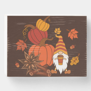Autumn Pumpkins Gnome Spice Card Wooden Box Sign
