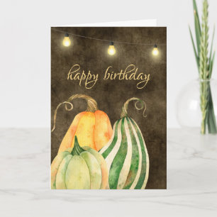 Autumn Pumpkins, Gourds and Lights Fall Birthday Card