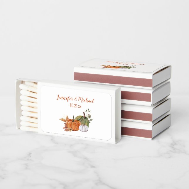 Autumn Pumpkins Greenery Wedding Favor Matches (Stacked)
