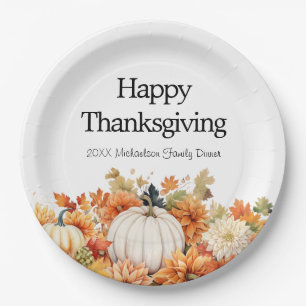 Autumn Pumpkins Happy Thanksgiving Your Name Paper Plates